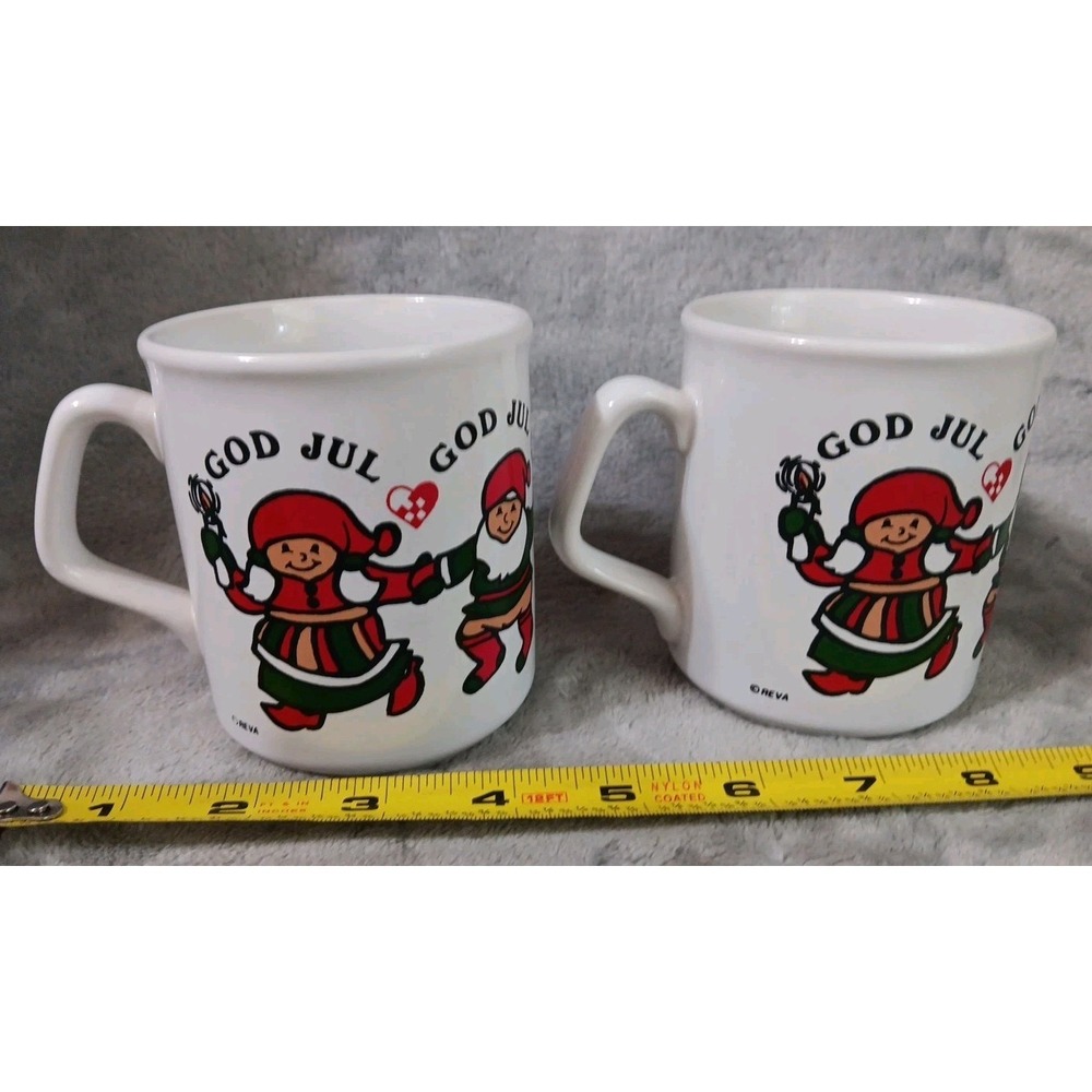 Reva God Jul Coffee Mug Cup Made In England Dancing Christmas Elves 1989 Vintage - Picture 6 of 6